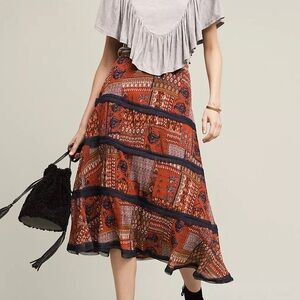 Eva Franco Anthropologie Maroue Patchwork Paisley Midi Skirt